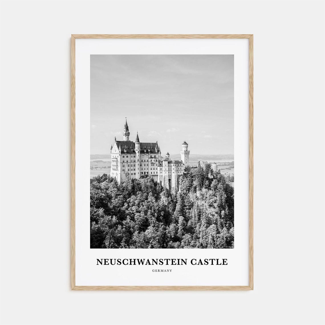 Neuschwanstein Castle Bavaria Forest Black And White Travel Poster