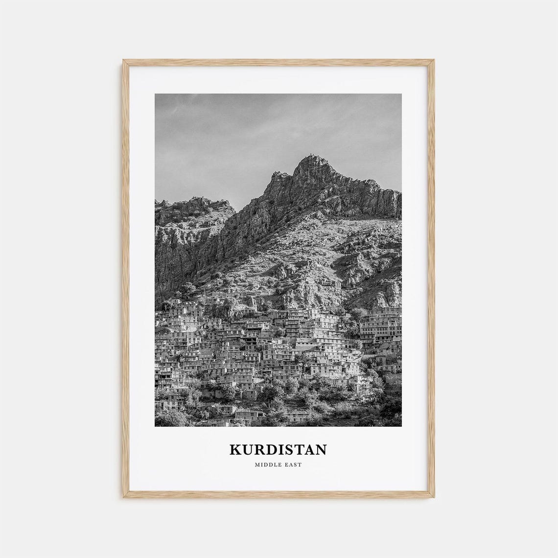 Kurdistan Middle East Mountain Hillside Village Black and White Poster