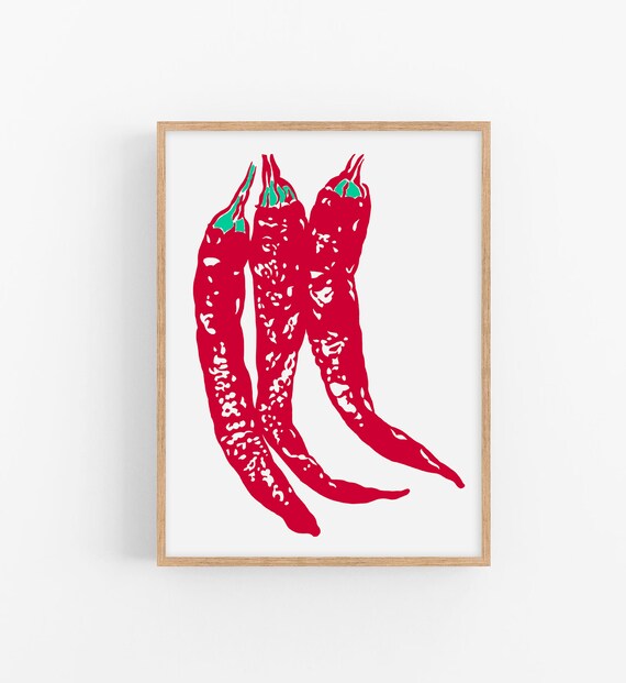 Bold Red Chili Pepper Trio Pop Art Spicy Kitchen Wall Poster