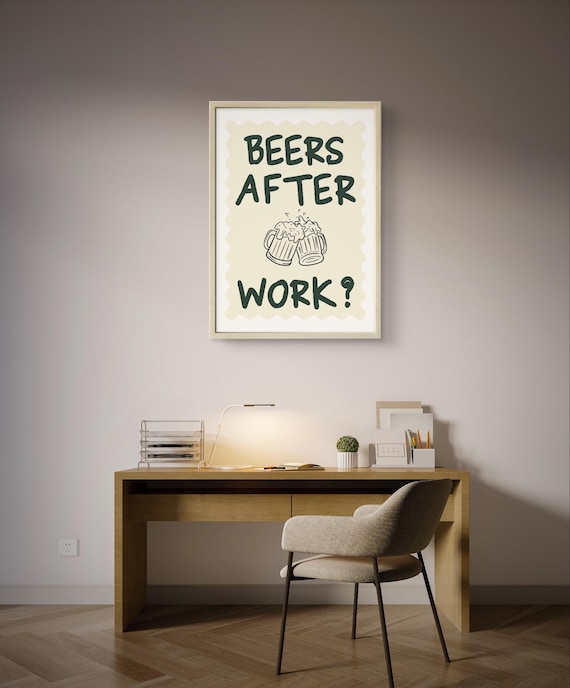 Beers After Work Funny Hand Lettered Man Cave Bar Decor Poster
