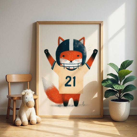 Ice Hockey Fox Sports Print Helmeted With Puck Illustration Boys Room Decor
