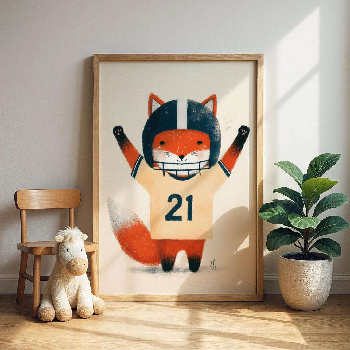 Ice Hockey Fox Sports Print Helmeted With Puck Illustration Boys Room Decor