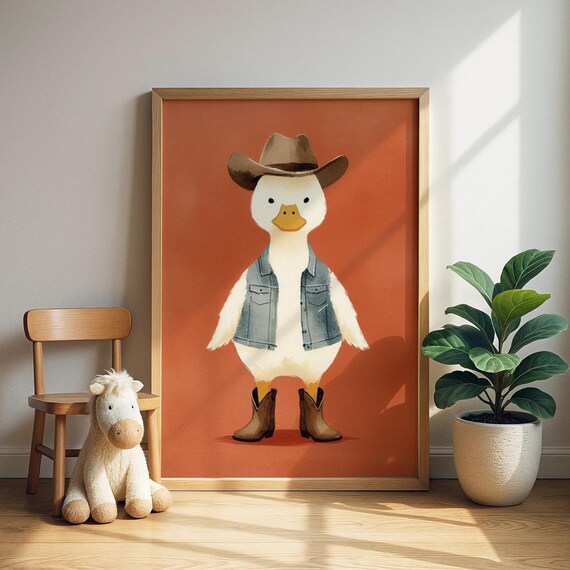 Cowboy Duck Print Western Nursery Art Kids Room Decor Wall