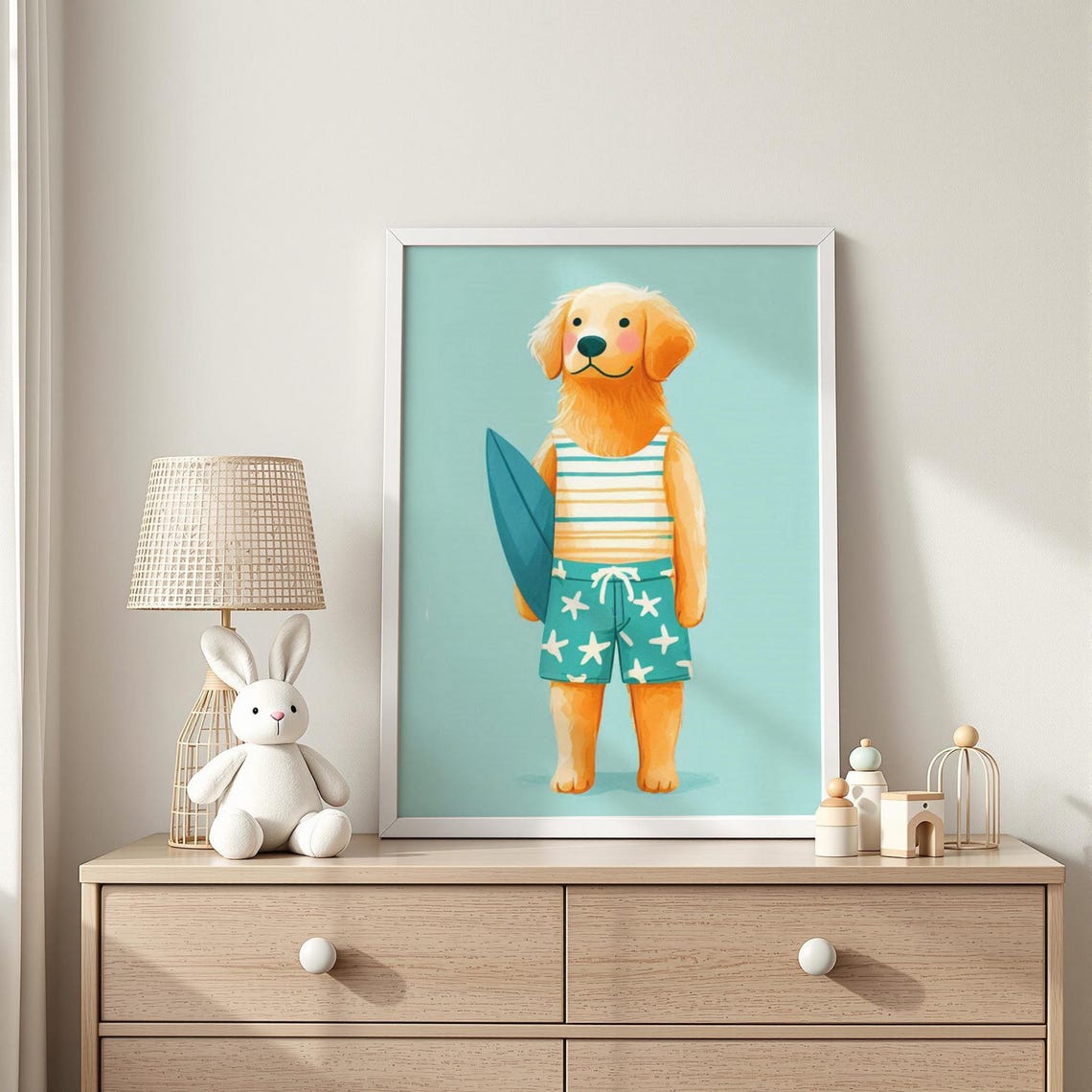 Surfer Puppy Print Beach Dog Nursery Art Kids Room Decor Wall