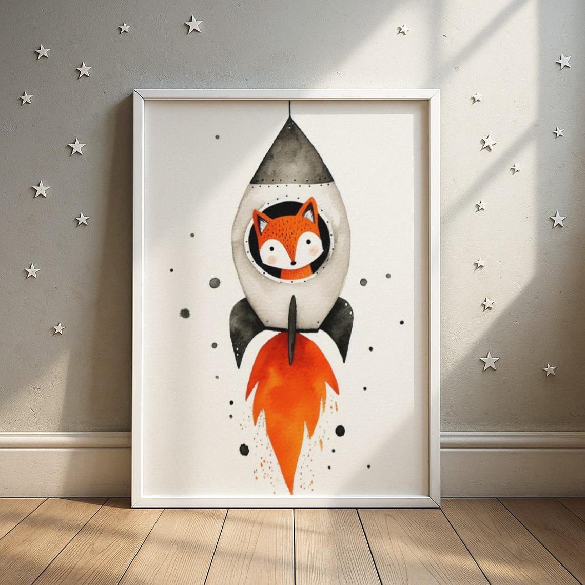 Cute Fox Astronaut Rocket Ship Nursery Space Adventure Wall Poster