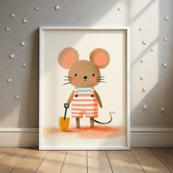 Beachready Mouse Nursery Print Striped Swimwear Illustration Kids Room Decor