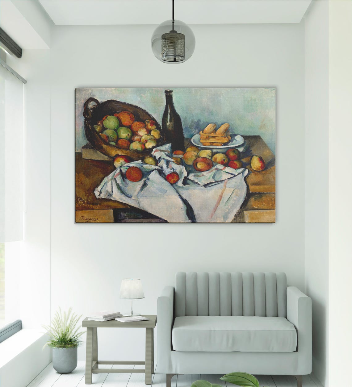 Paul Cezanne Still Life Fruit And Bottle Art Print