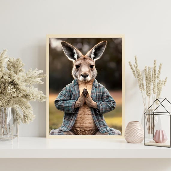 Kangaroo Yoga Art Print Funny Animal In Clothes