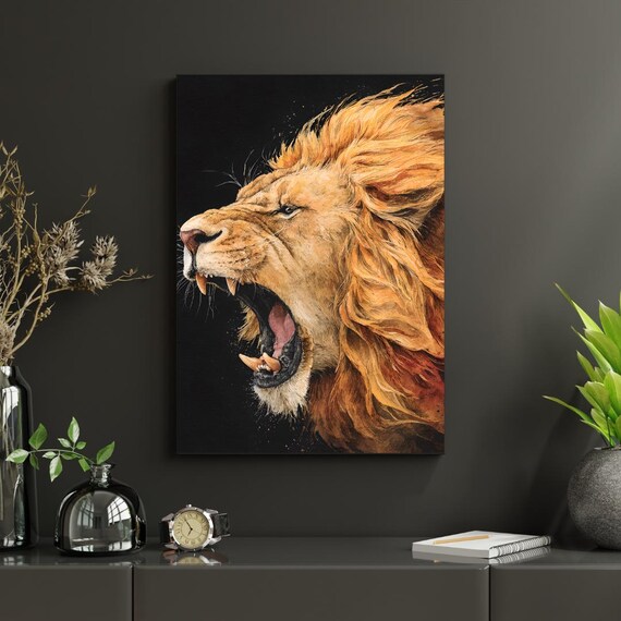 Fierce Lion Watercolor Art Print Bold Wildlife Decor