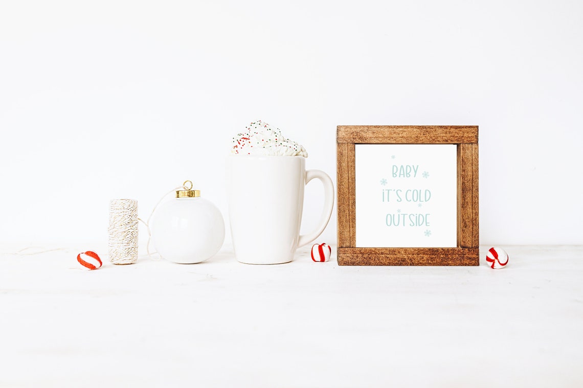 Baby It Is Cold Outside Winter Snowflake Typography Wall Art - Image 3