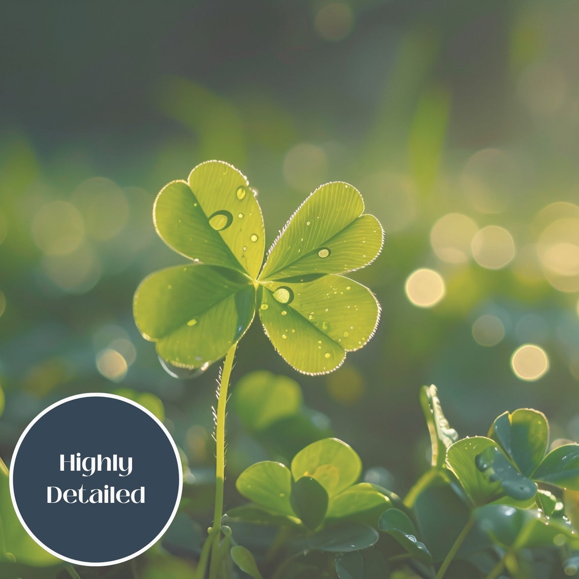 Dewy Lucky Four Leaf Clover Morning Light Close Up Art Poster - Image 3