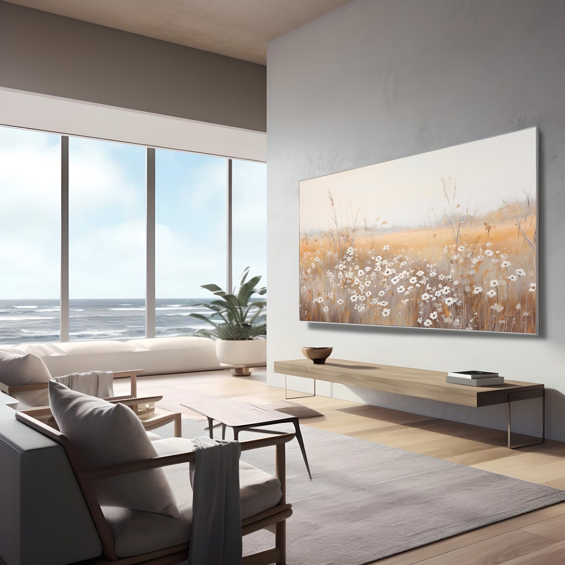 White Wildflowers Sunset Field Warm Orange Meadow Prairie Wall Art - Image 3