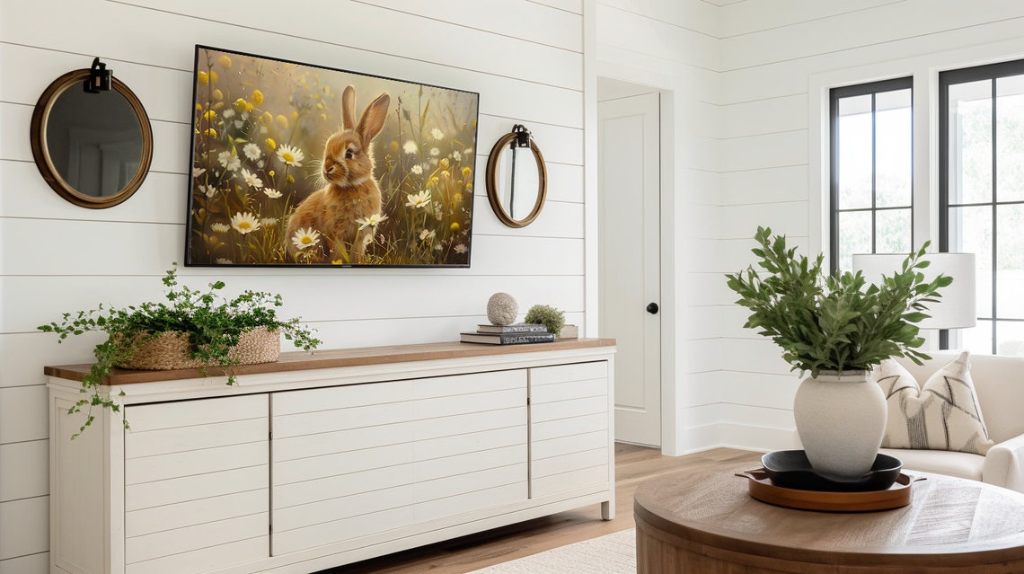 Golden Brown Rabbit Sunny Daisy Field Wildflower Nursery Poster - Image 2