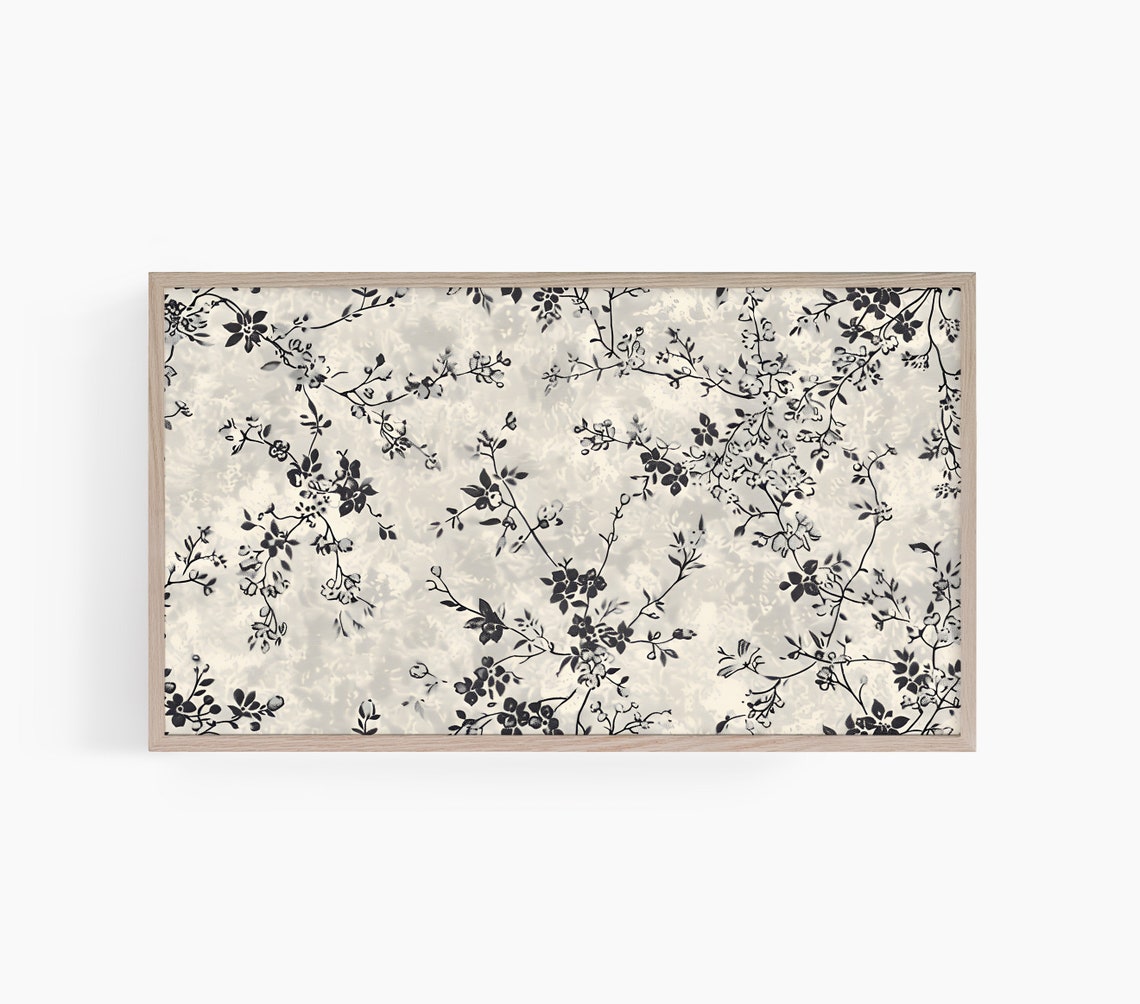 Black Botanical Floral Branch Cream Textile Pattern Elegant Art Poster