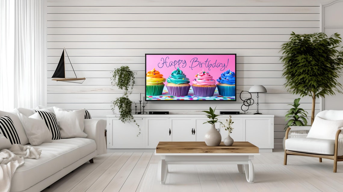 Happy Birthday Pink Background Colorful Cupcakes Party Decor Poster - Image 3