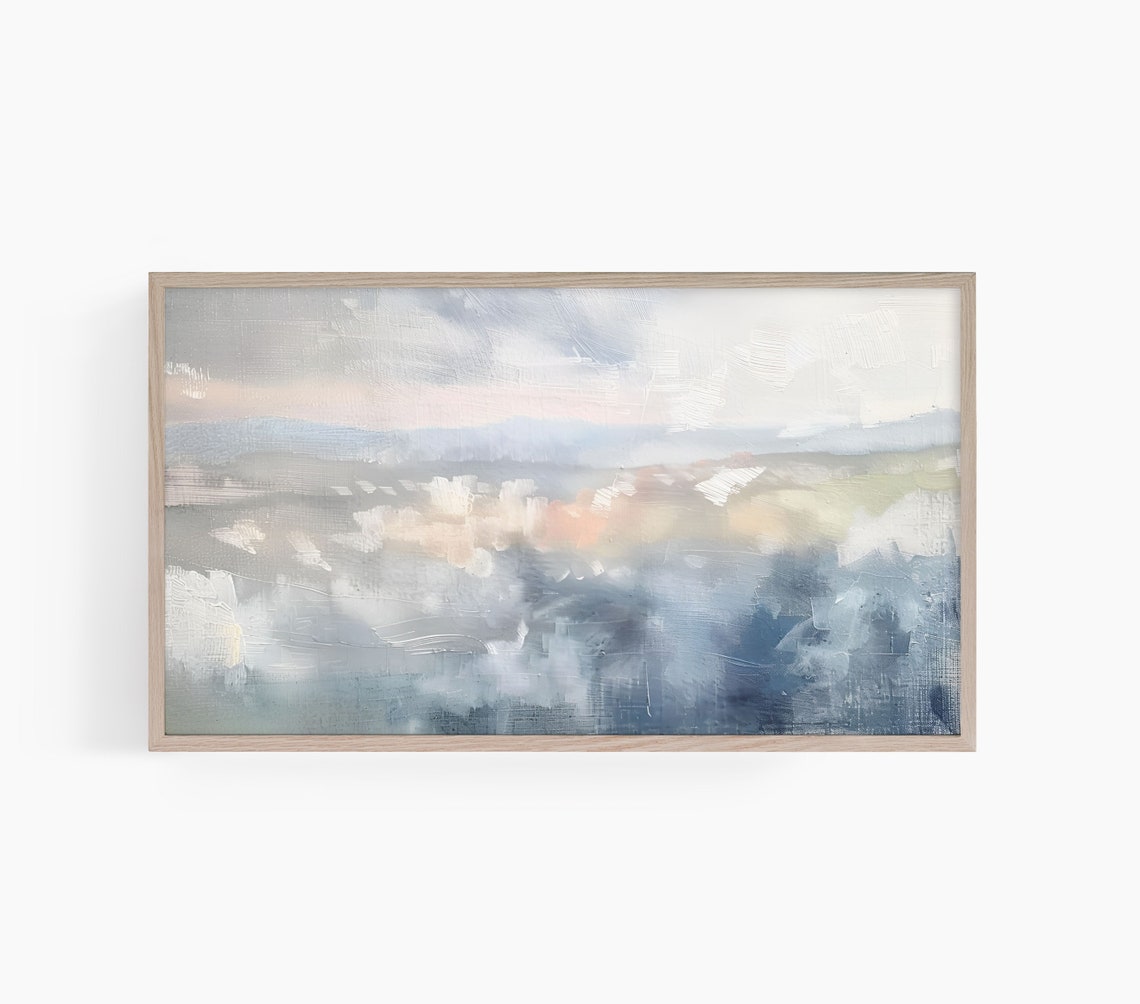 Abstract Neutral Blue Ocean Waves Soft Minimalist Modern Art Poster