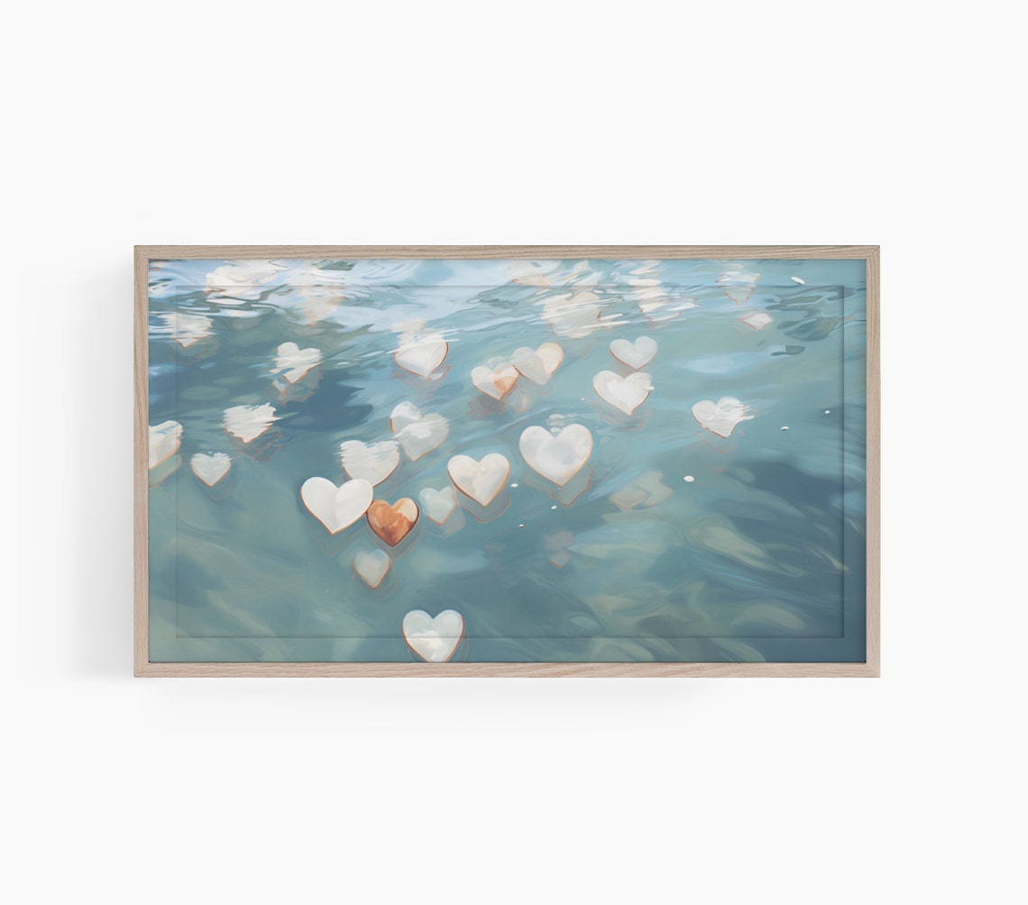 White Hearts Floating On Blue Water Romantic Valentine Scene Poster