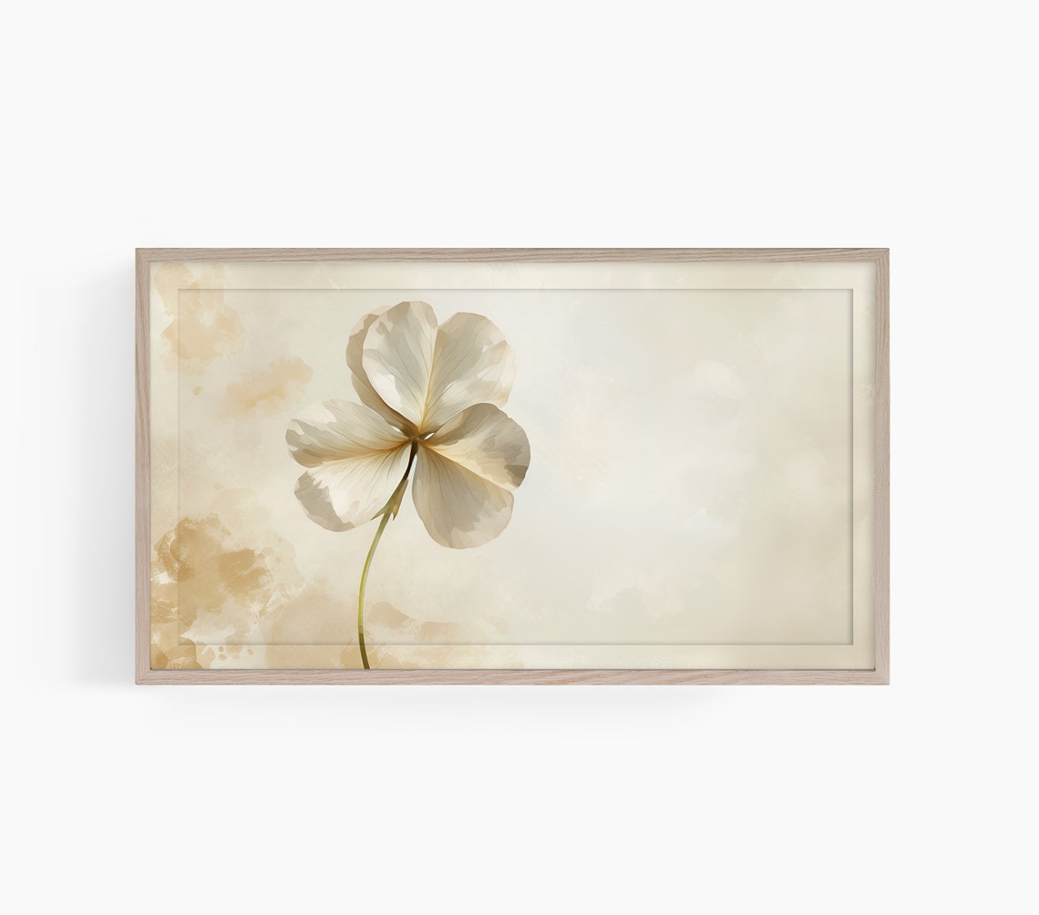 Elegant Cream Four Leaf Clover Minimal Watercolor Art Poster