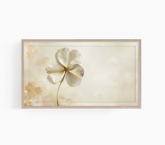 Elegant Cream Four Leaf Clover Minimal Watercolor Art Poster