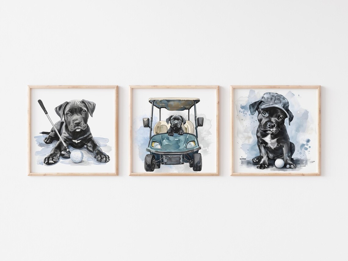 Watercolor Puppy Golf Nursery Wall Art, Baby Shower