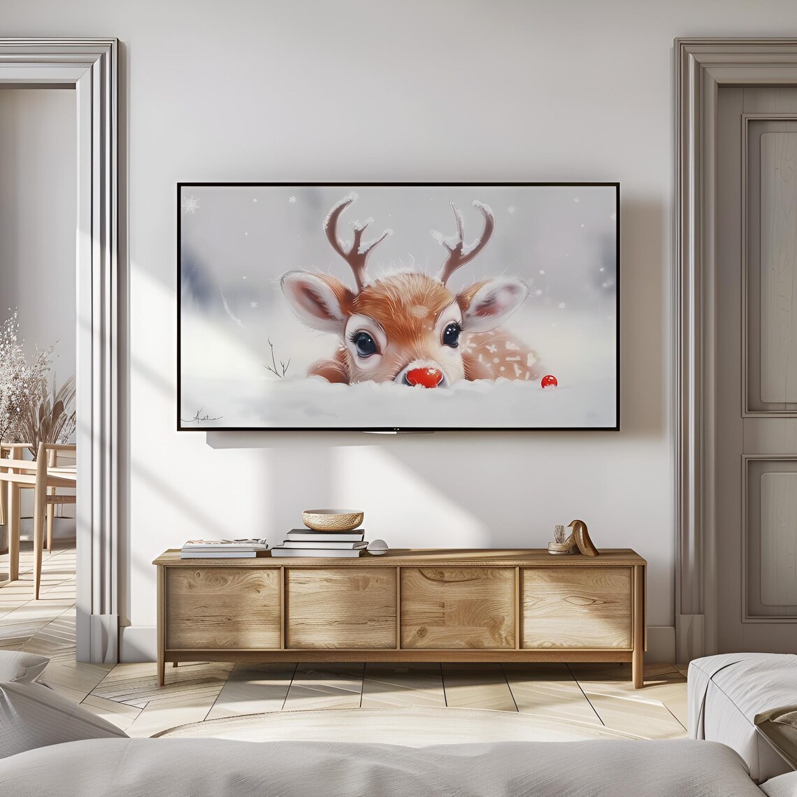 Rudolph Christmas Reindeer Art Print, Holiday Seasonal - Image 3