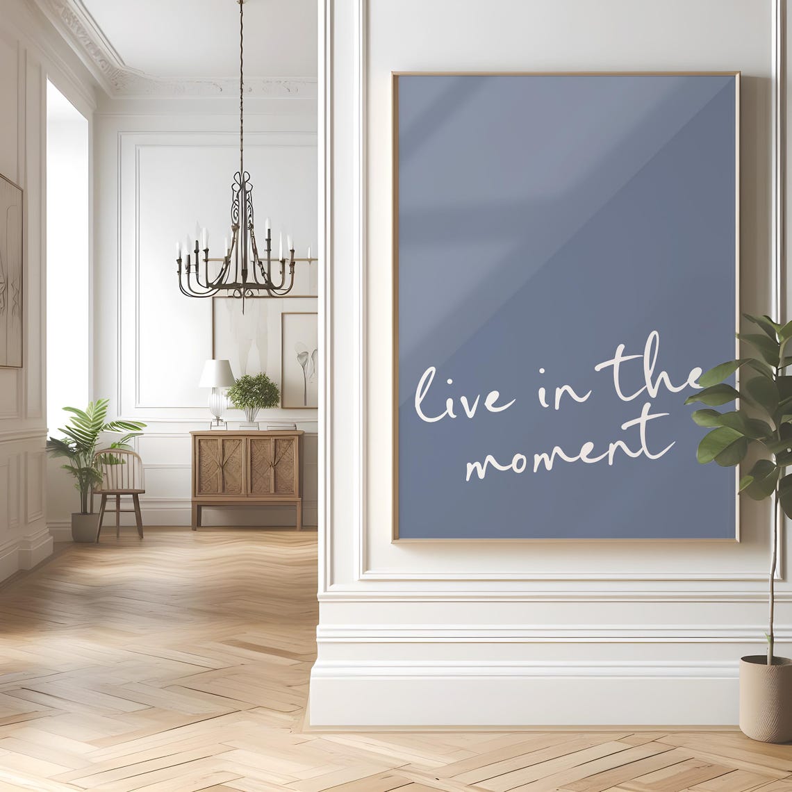 Live In The Moment Navy Blue Script Motivational Quote Poster - Image 2