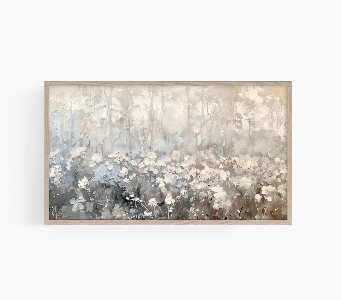 Abstract White Wildflower Field Textured Neutral Painting Poster
