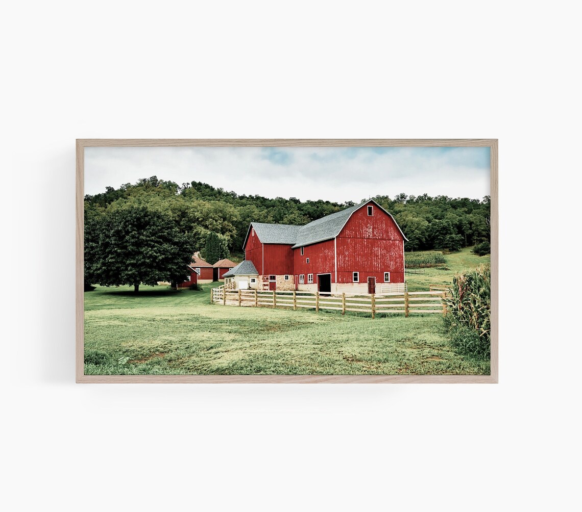 Red Barn Frame Tv Art Summer Country Landscape Painting Tv Rustic Country Tv Art Farmhouse Frame Tv Art Barn Frame Tv Art T600
