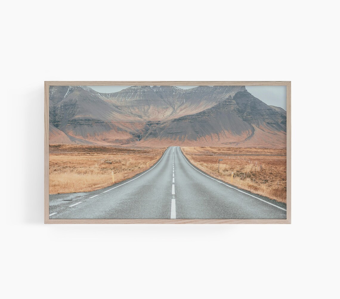 Open Road Toward Rugged Mountains Golden Plains Travel Photo Poster