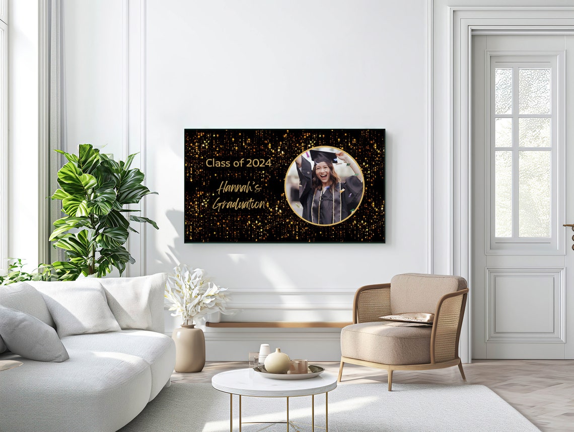 Custom Class of 2024 Graduation Photo Golden Confetti Poster - Image 2