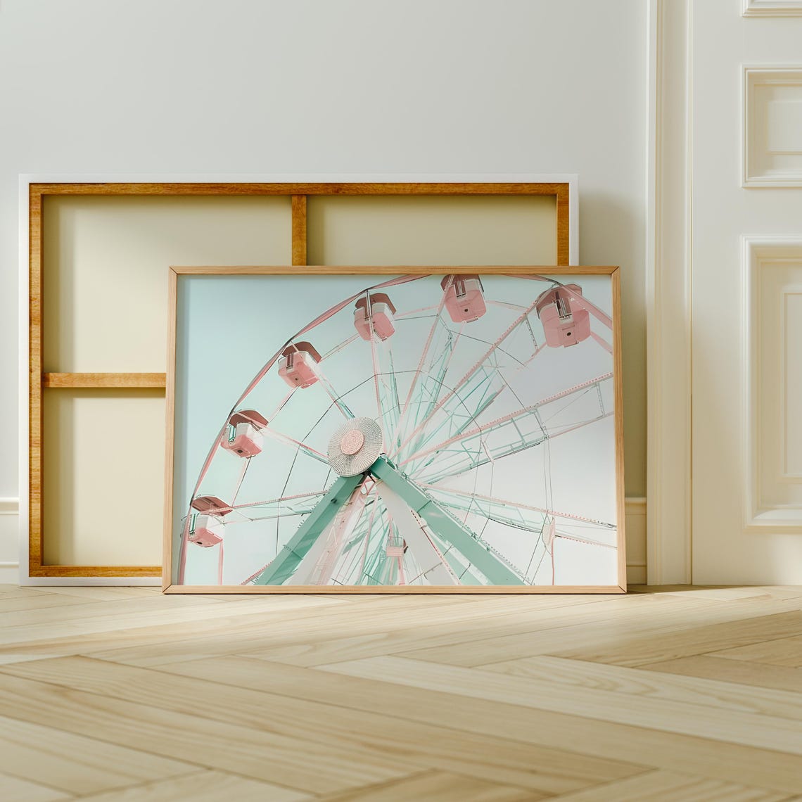 Pastel Pink Ferris Wheel Fun Fair Minimal Aesthetic Wall Print