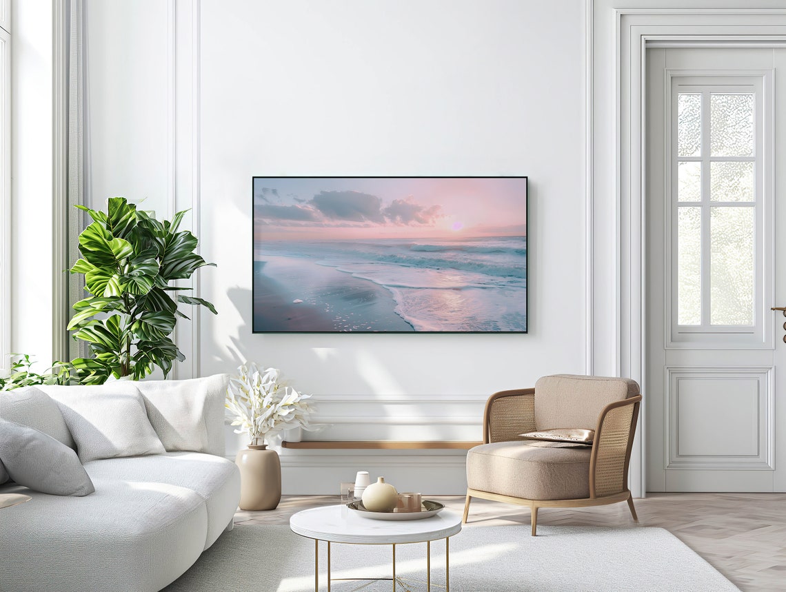 Pastel Pink Ocean Sunset Waves Soft Dreamy Beach Photo Poster - Image 3