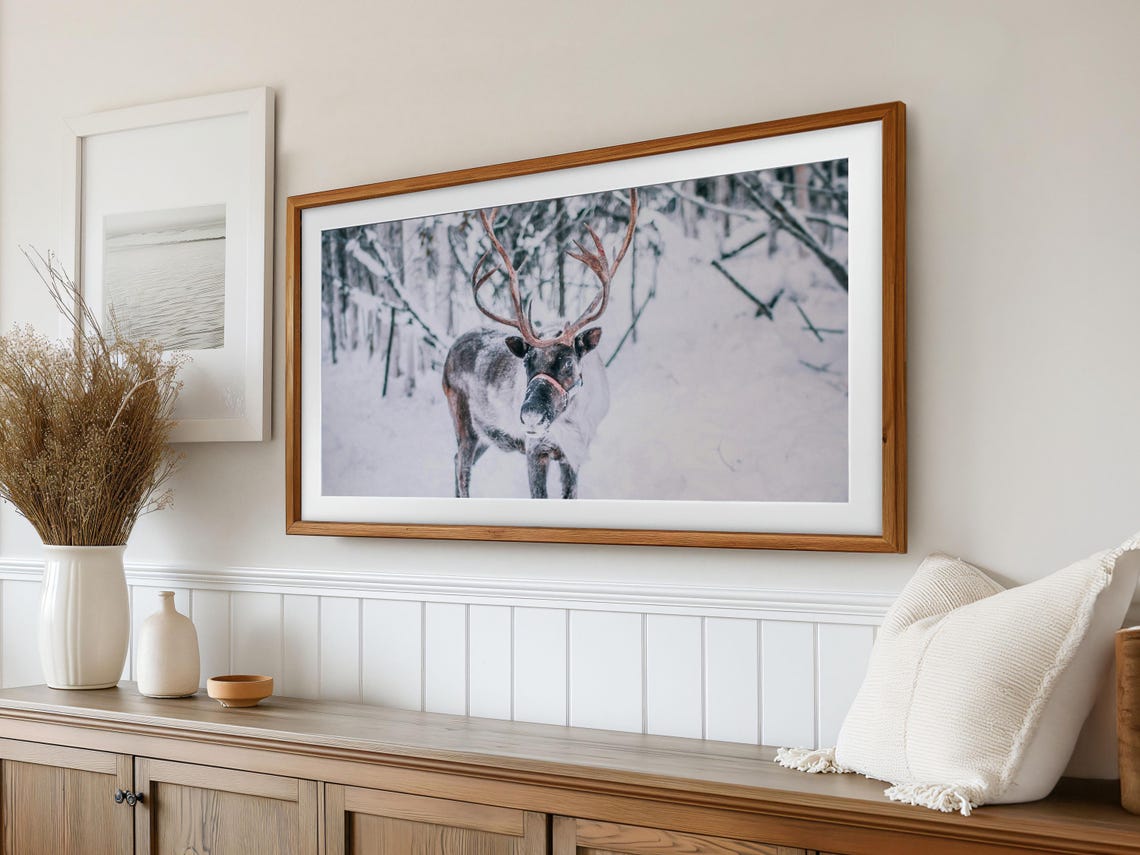 Reindeer Frame Tv Art Winter Reindeer Tv Art Christmas Reindeer Frame Tv Art Snowy Reindeer Tv Art Christmas Frame Tv Art T790 - Image 2
