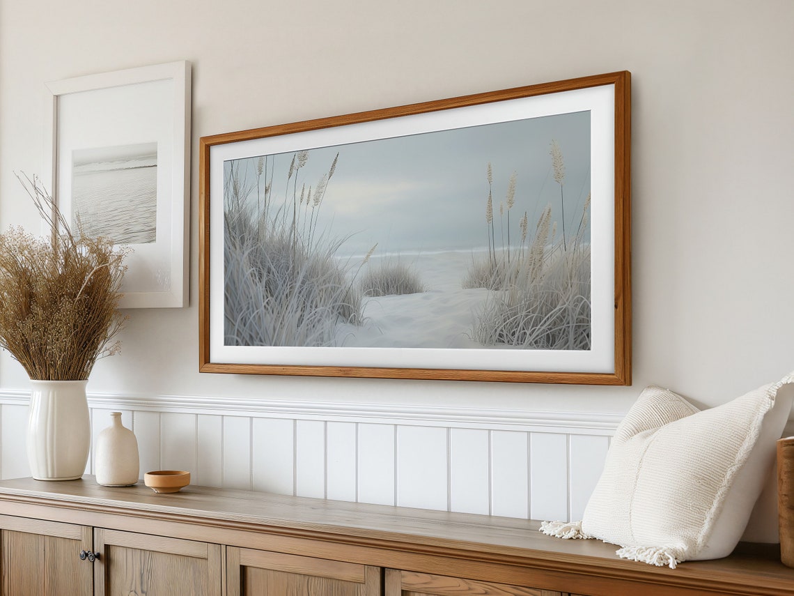White Dune Grass Beach Path Frosty Winter Coastal Photo Poster - Image 2
