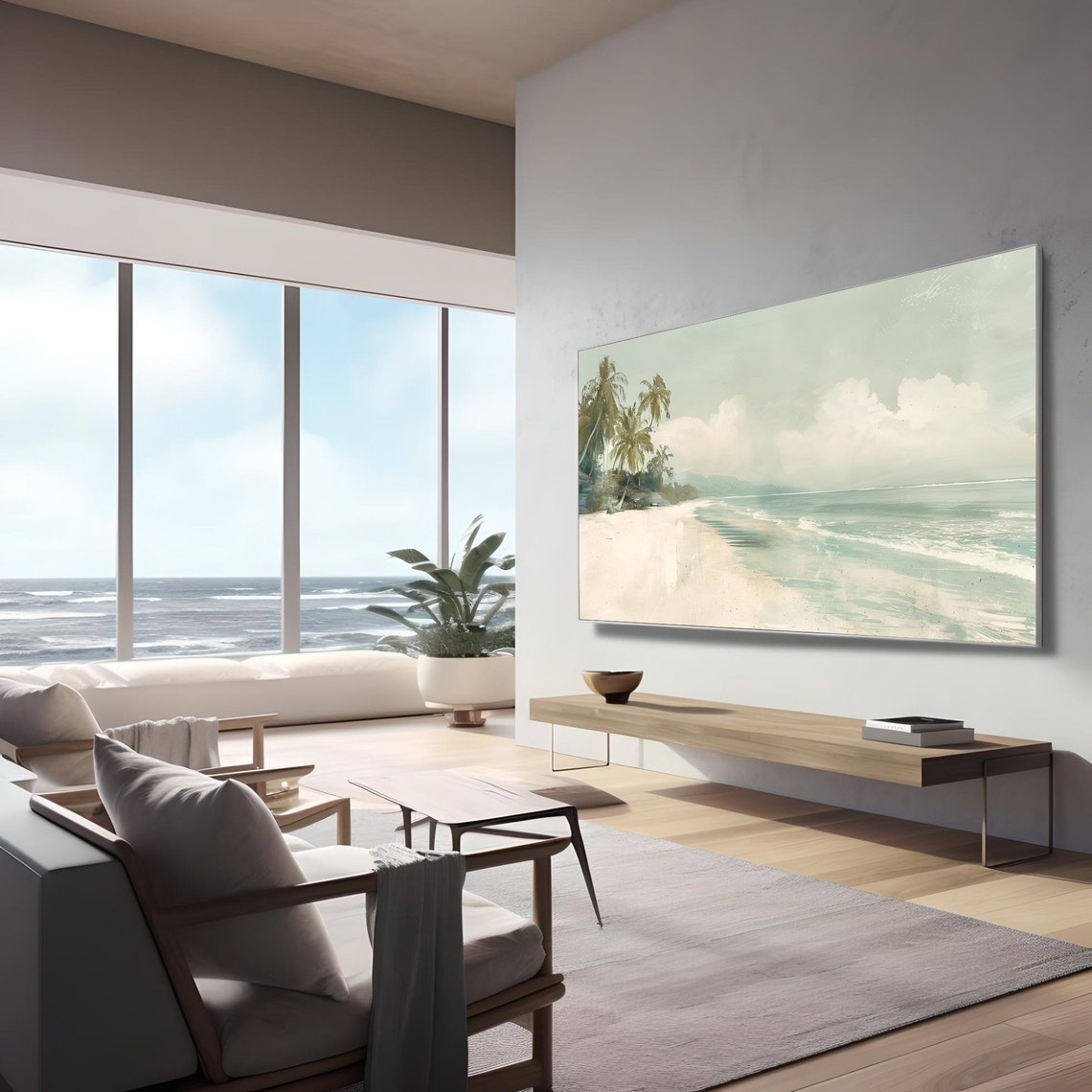 Tropical Palm Beach White Sand Soft Coastal Landscape Poster - Image 2