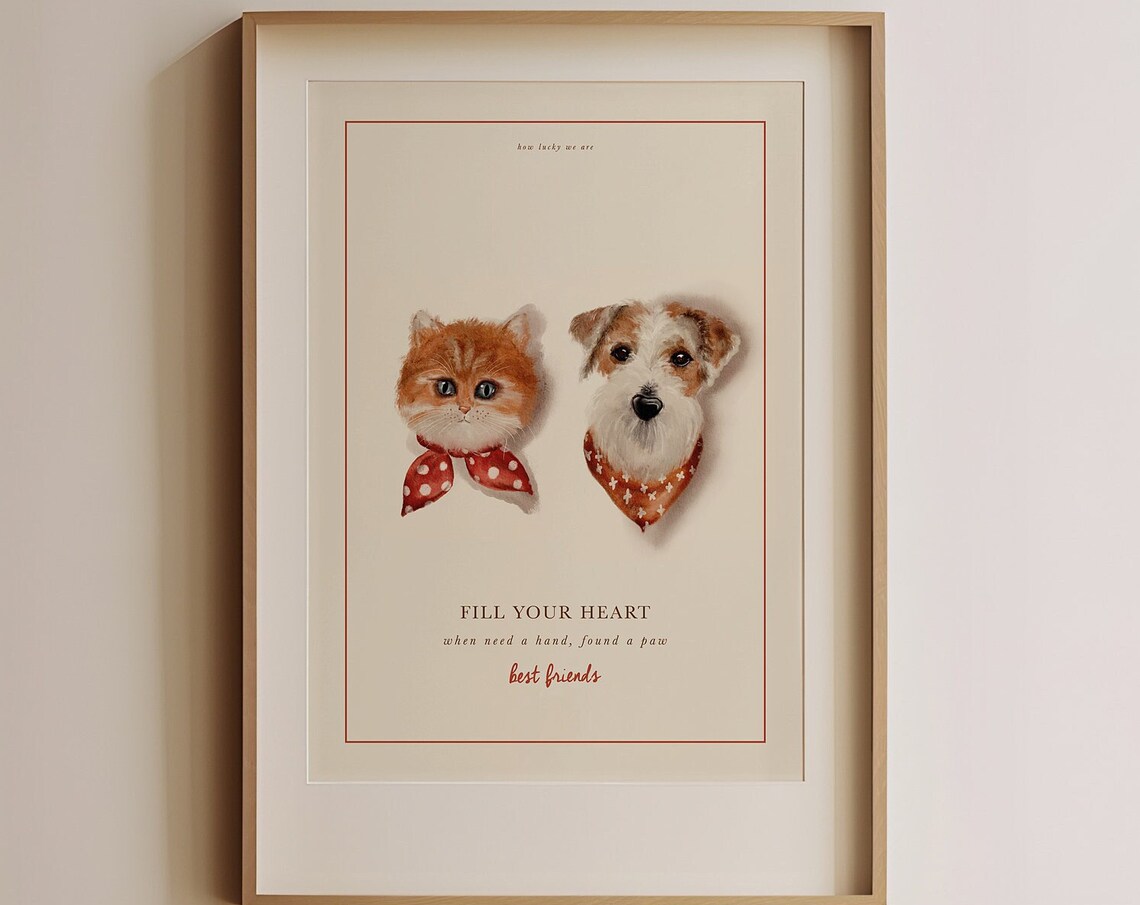 Dog And Cat Watercolor Poster, Friendship Portrait - Image 3