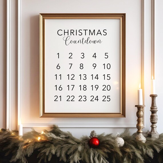 Christmas Countdown 1 To 25 Advent Calendar Minimalist Wall Art