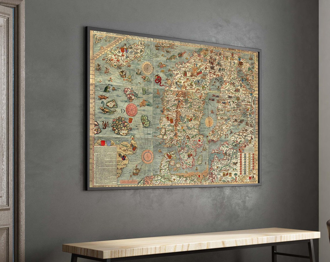 Carta Marina 16th Century Medieval Scandinavia Map Art Poster
