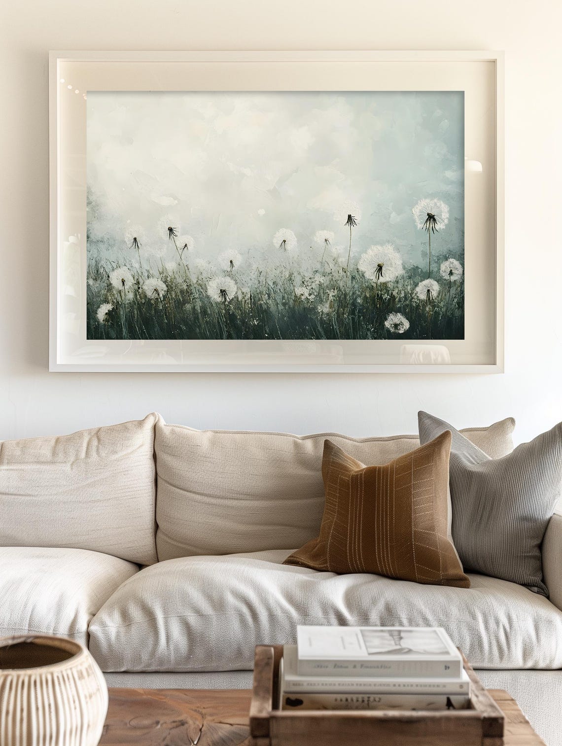 Moody Dandelions Field Moody Floral Painting Dark And Moody Flower Field Painting Moody Abstract Art Abstract Flowers Art - Image 3
