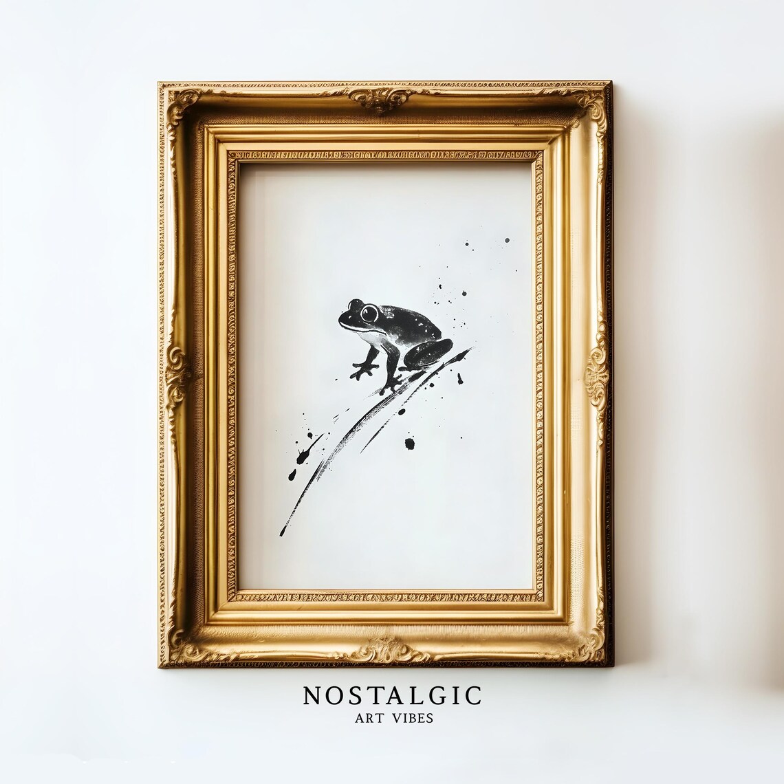 Minimalist Ink Frog Art, Japandi Style
