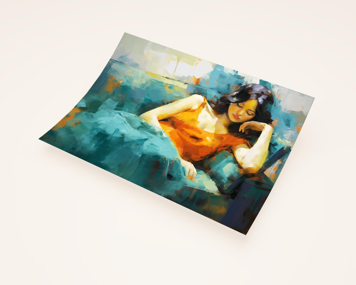 Dreamy Woman In Orange, Impressionist Portrait - Image 2