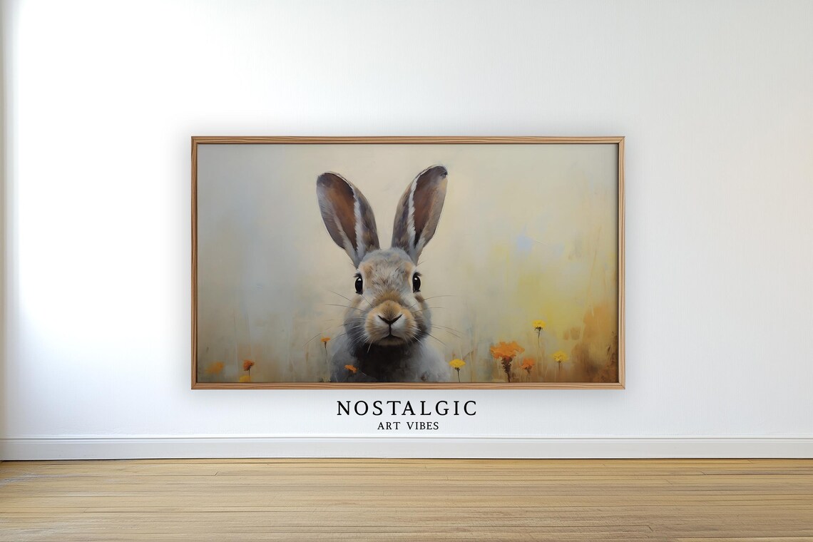 Bunny Frame TV Art, Vintage Rabbit Painting