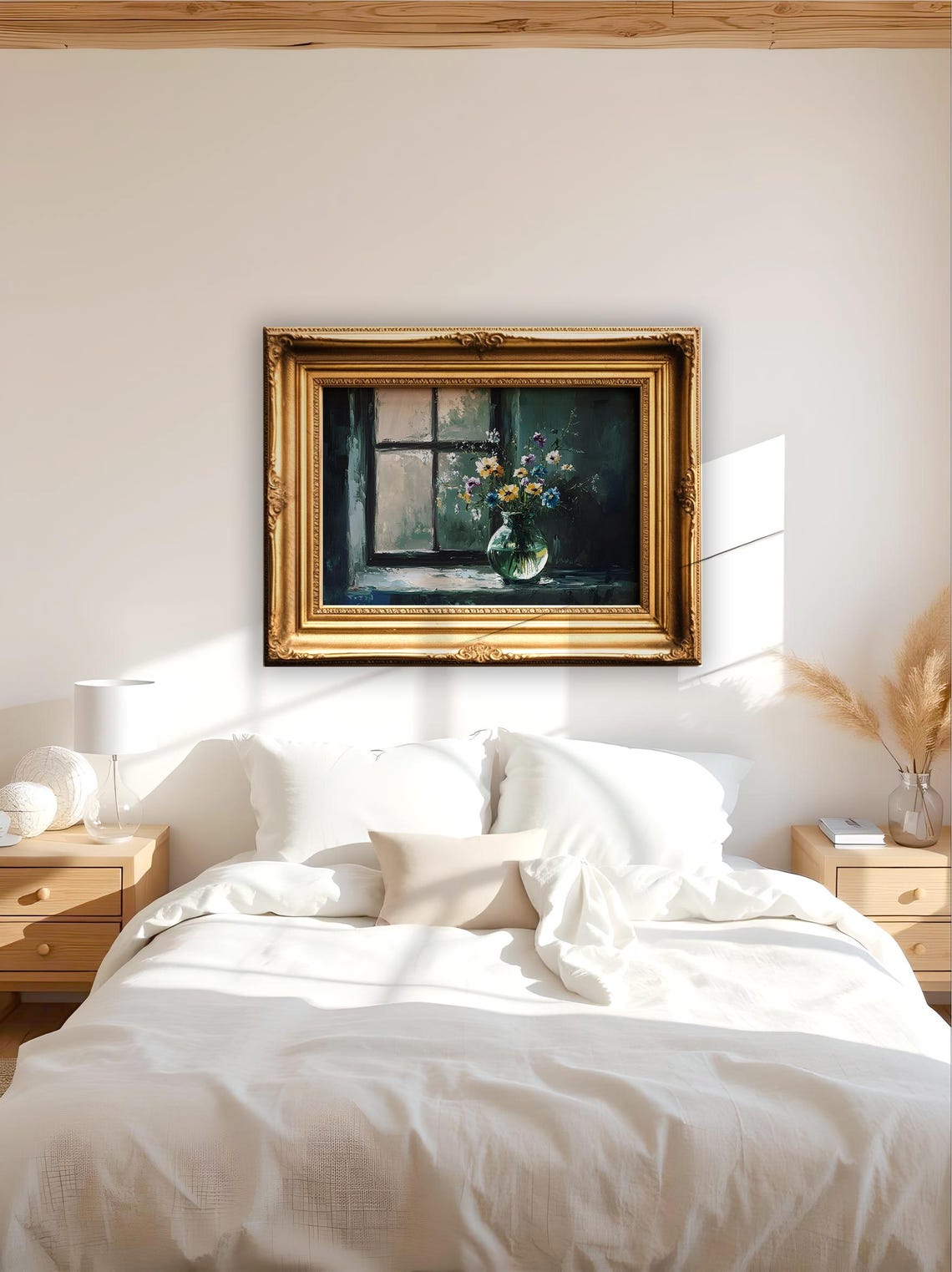 Vase With Wild Flowers By The Window Wild Flowers Bouquet Painting Moody Dark Floral Painting Dark Academia Floral Painting - Image 3