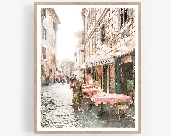 Rome Wall Art Italy Pizzeria Travel Painting Italian Street European City Print Decor 5x7 8x10 11x14 16x20 18x24