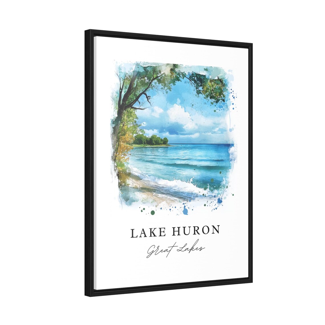 Lake Huron Great Lakes Watercolor Shoreline Beach Waves Poster - Image 2