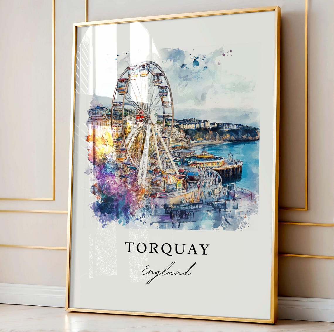 Torquay Watercolor Travel Poster, Devon England - Image 4