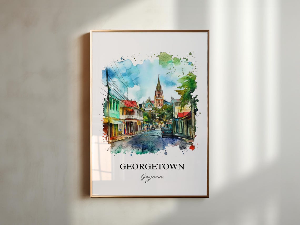Georgetown Guyana Colorful Street Scene Watercolor Travel Poster - Image 5
