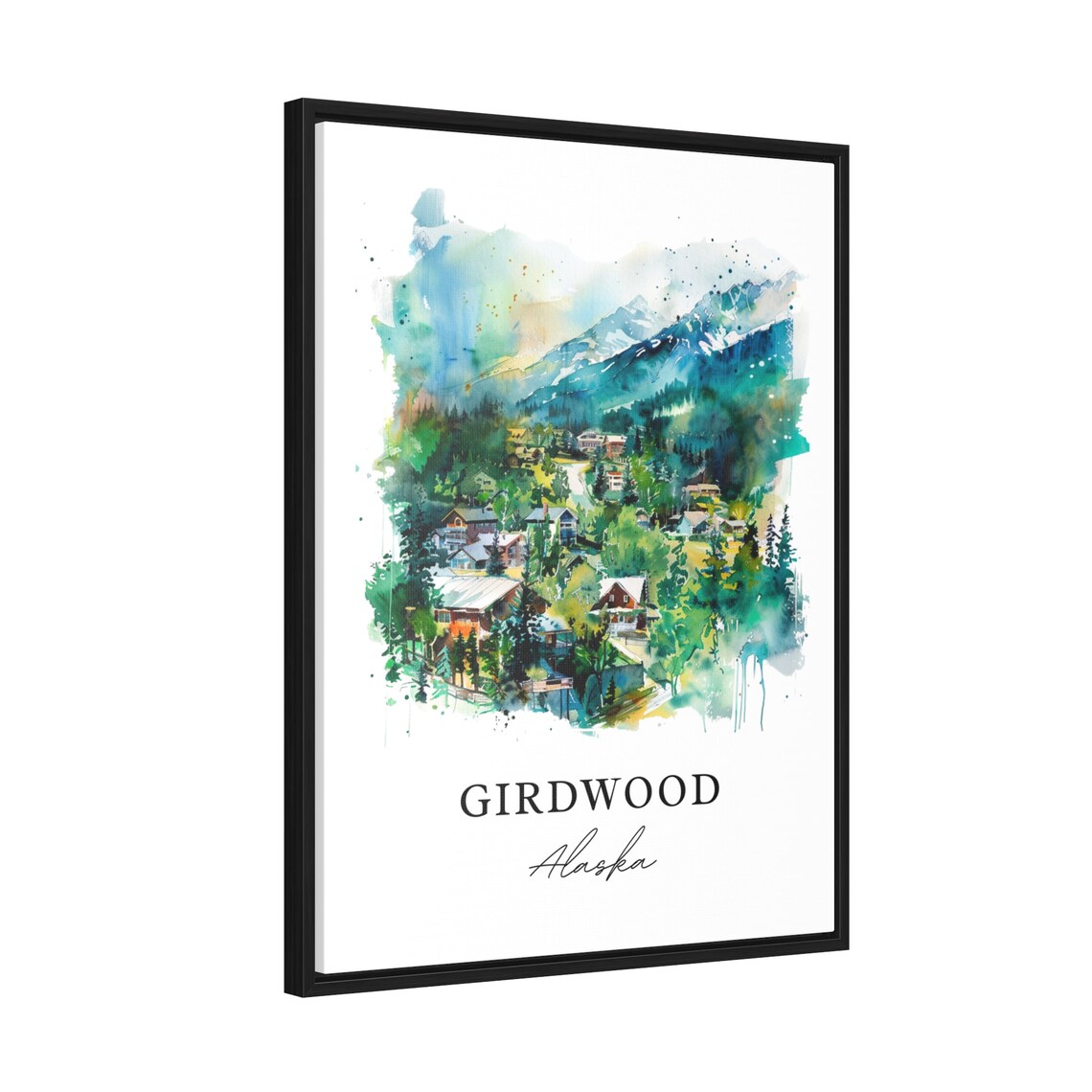 Girdwood Alaska Mountain Village Evergreen Watercolor Poster - Image 2