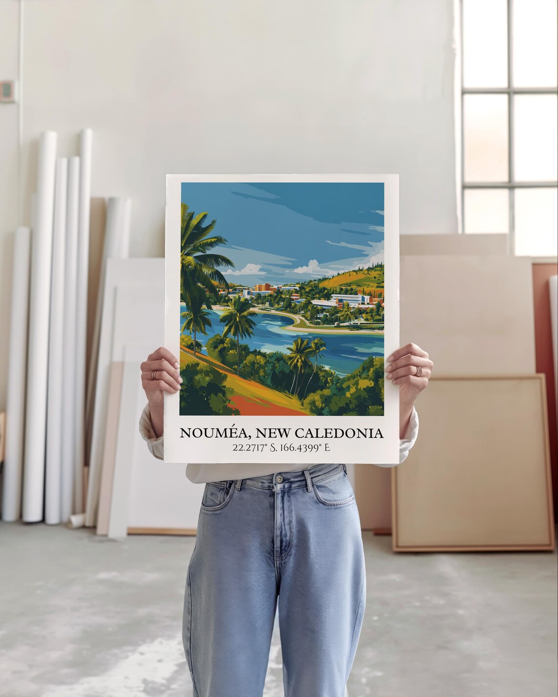 Noumea New Caledonia Palm Bay Tropical Coast Retro Travel Poster - Image 4