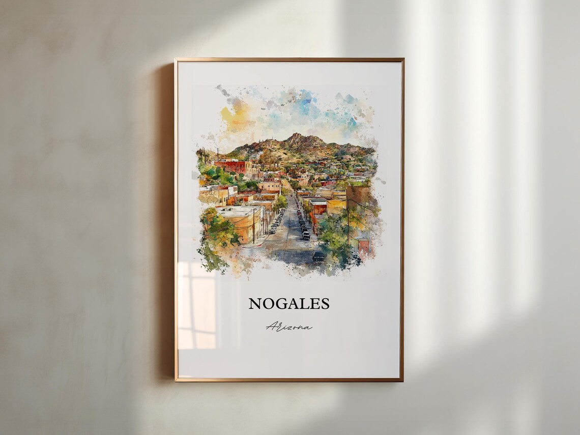 Nogales Arizona Historic Border Town Street Watercolor Travel Poster - Image 4